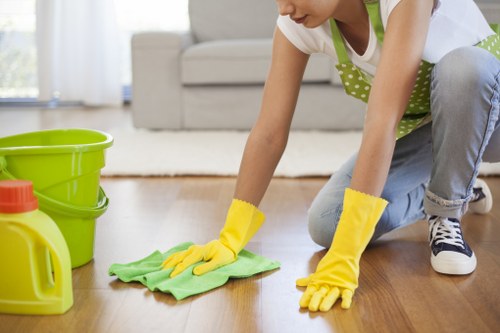 Cleaner reviewing payment and invoicing details before a job